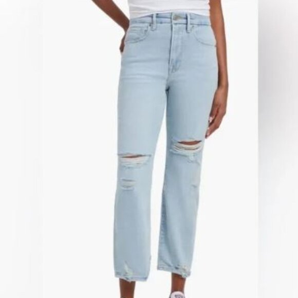 Good American | Good Boy Ripped High Waist Boyfriend Jeans Distressed Indigo 15 - Picture 1 of 12